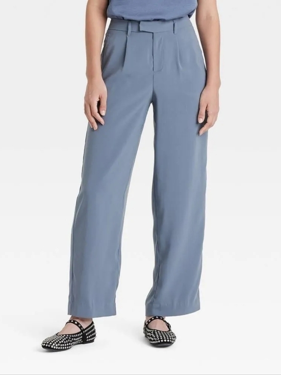 a new day Pants - NWT A New Day Blue-Grey Wide Leg Satin Tuxedo Stripe High Rise Pants Size 8